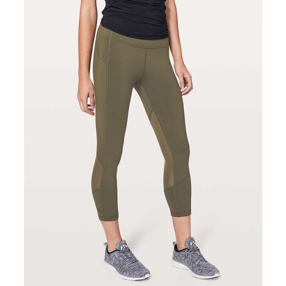 Lululemon Pace Rival Crop Legging Dark Olive - Size: 4